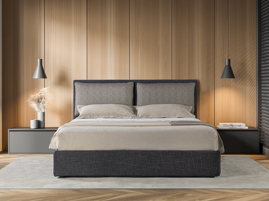 Droll double upholstered bed with container